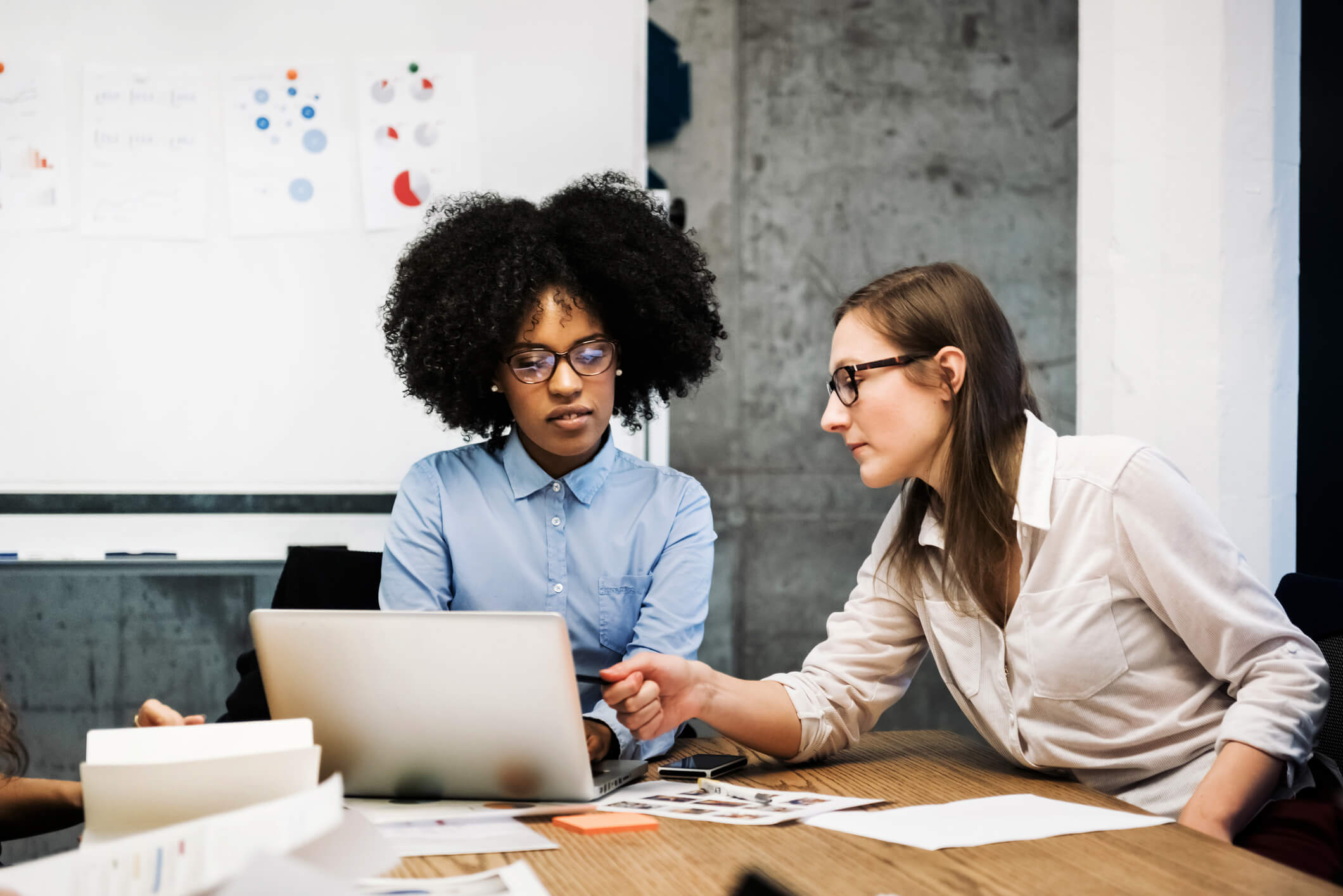 two women working at a computer of their professional goals